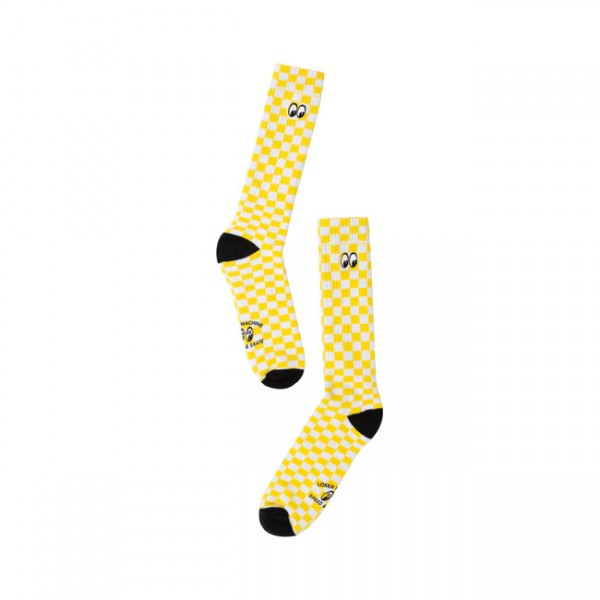 LMC x Mooneyes Check Socks yellow and white