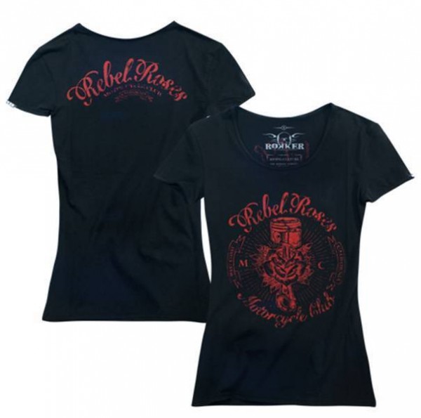 ROKKER Damen T-Shirt - &quot;Rebel Roses&quot; - schwarz