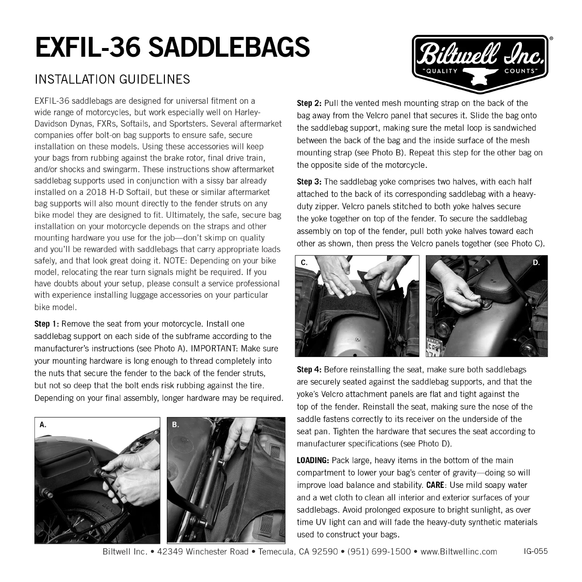Black 1in x 36in / Pair Biltwell EXFIL Luggage Straps 