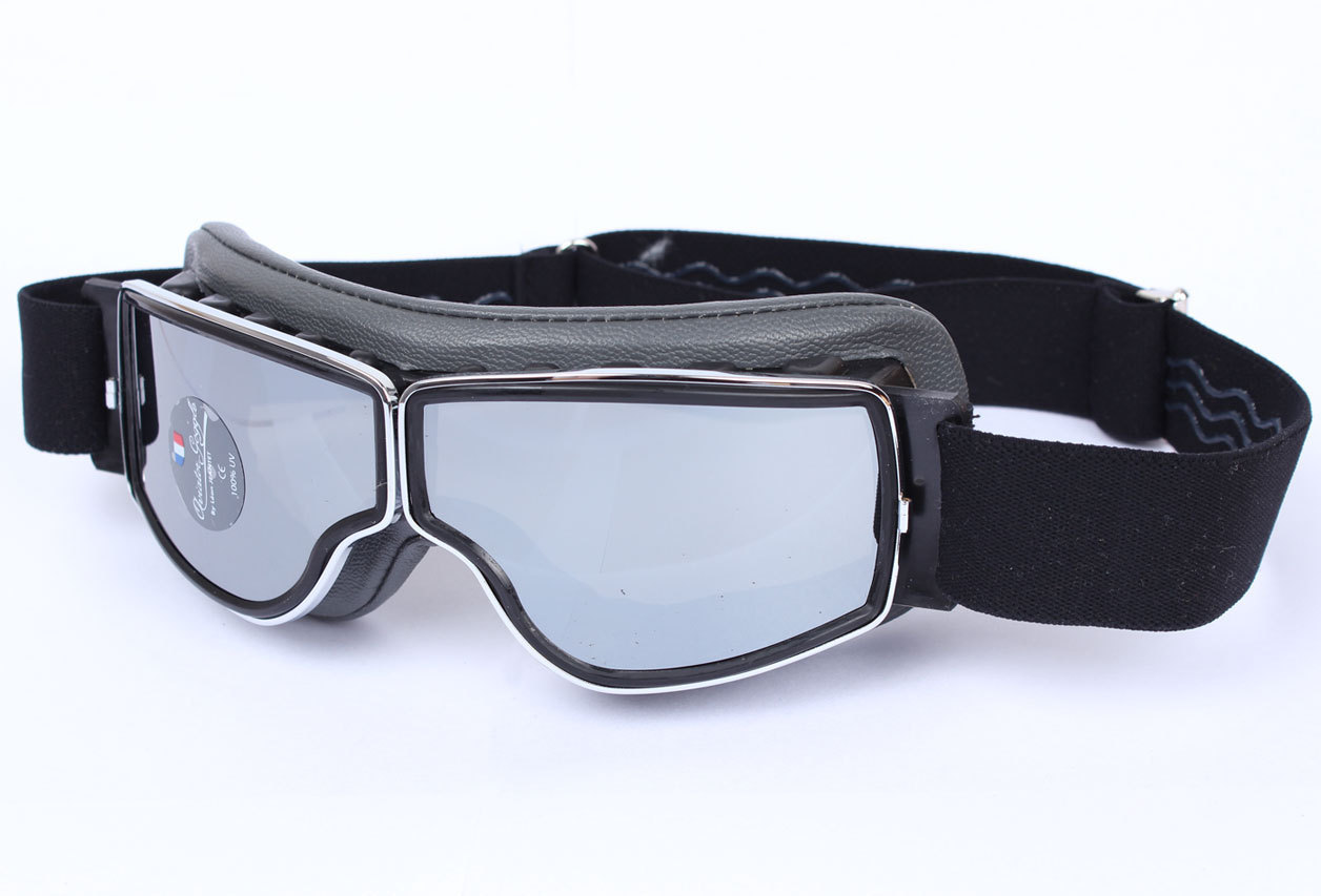 Motorradbrille AVIATOR T2 Classic Brille Rahmen Chrom Leder schwarz 
