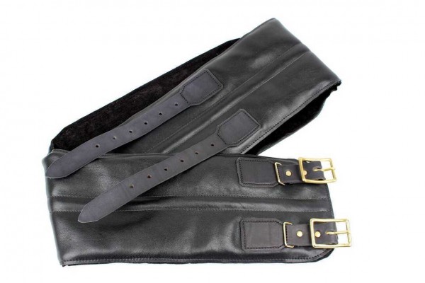 24Helmets black leather kidney belt with brass buckles
