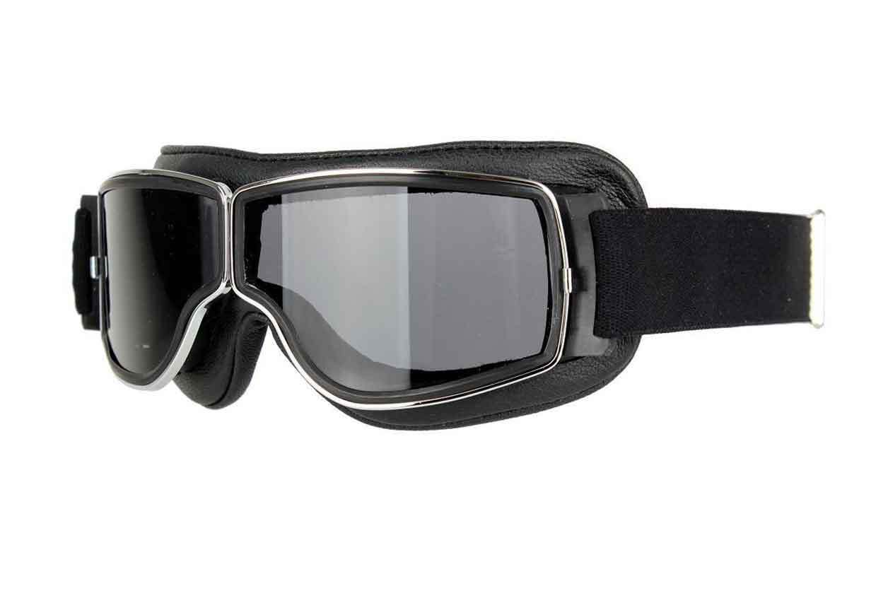 Motorradbrille AVIATOR T3 Classic Brille Rahmen Chrom Leder schwarz 